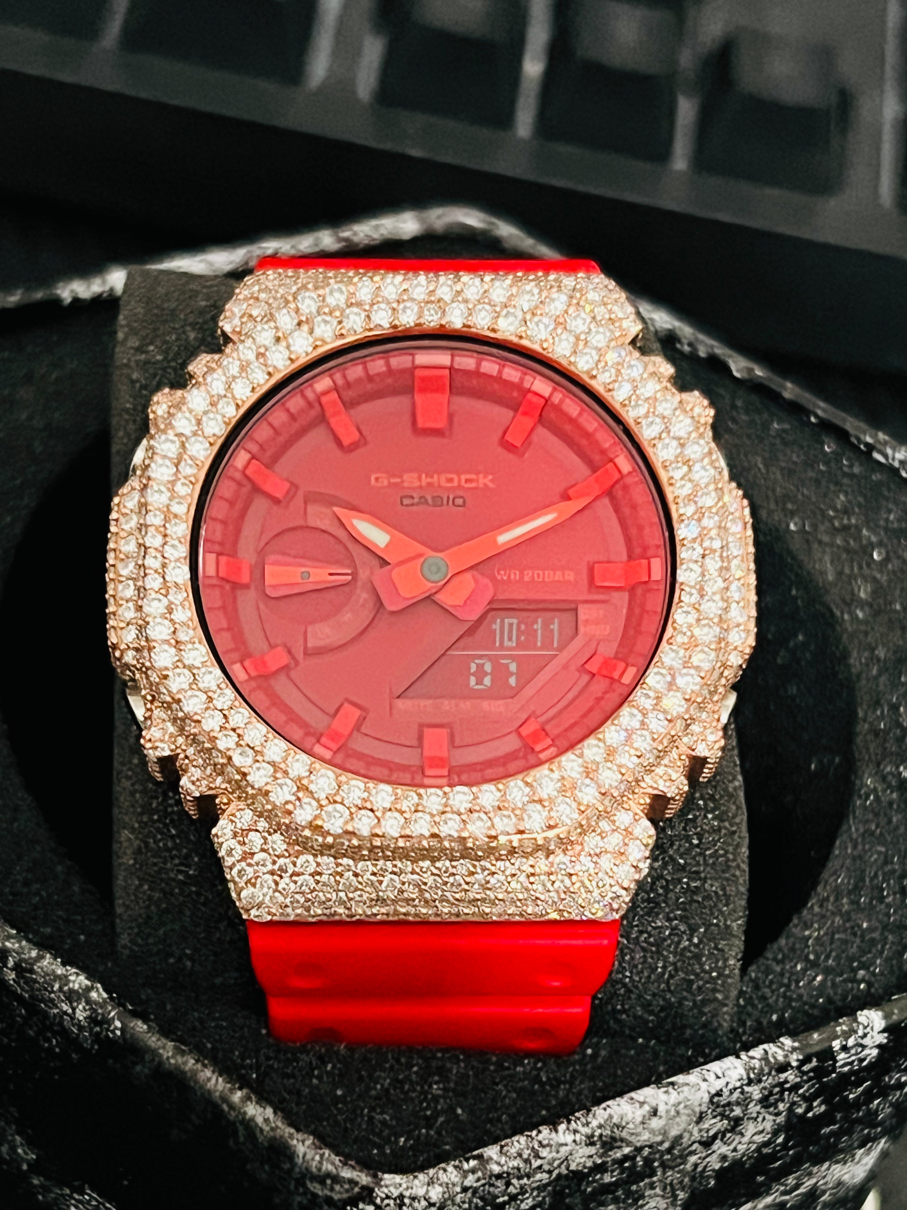 Silver and rose plated two tone mossinite bezel for Casio gshock